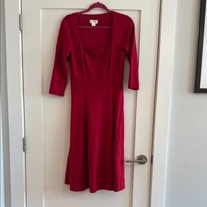Anthropologie Red Sheath Dress Square Neck 3/4 Sleeve